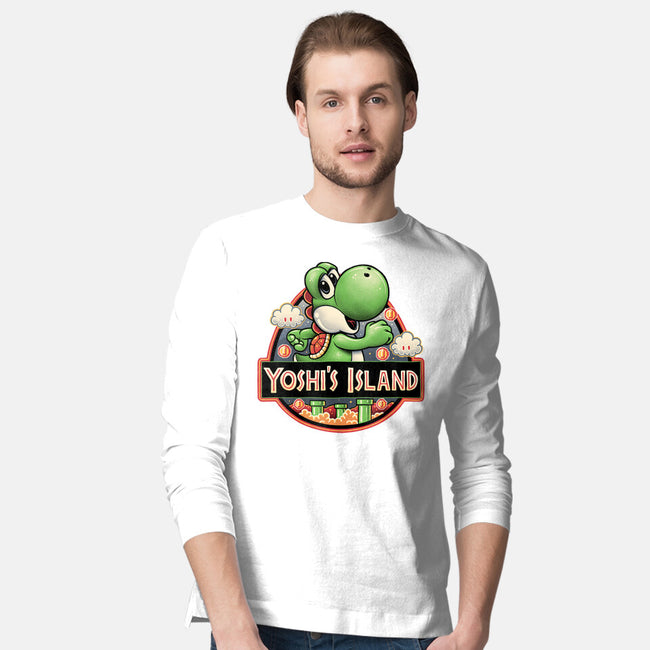 Green Dinosaur Island-Mens-Long Sleeved-Tee-glitchygorilla