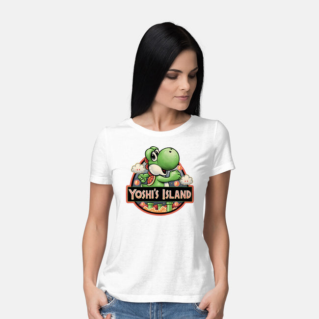 Green Dinosaur Island-Womens-Basic-Tee-glitchygorilla