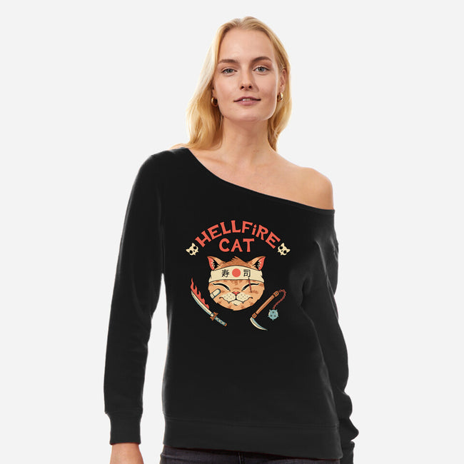 Hellfire Cat Meowster-Womens-Off Shoulder-Sweatshirt-vp021