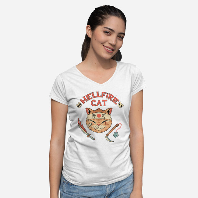 Hellfire Cat Meowster-Womens-V-Neck-Tee-vp021