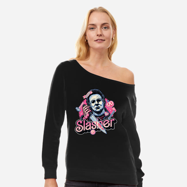 Slasher Love-Womens-Off Shoulder-Sweatshirt-glitchygorilla