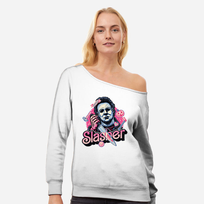 Slasher Love-Womens-Off Shoulder-Sweatshirt-glitchygorilla