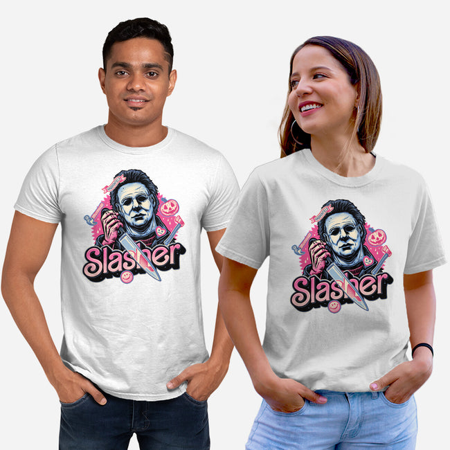 Slasher Love-Unisex-Basic-Tee-glitchygorilla