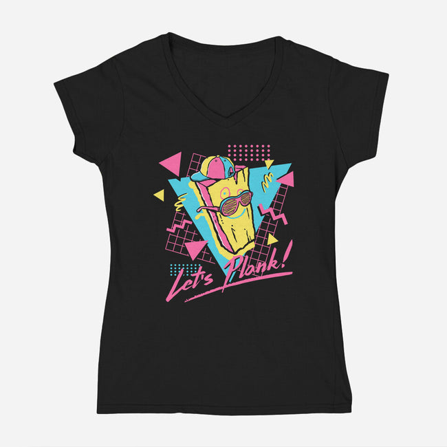 Let's Plank-Womens-V-Neck-Tee-demonigote