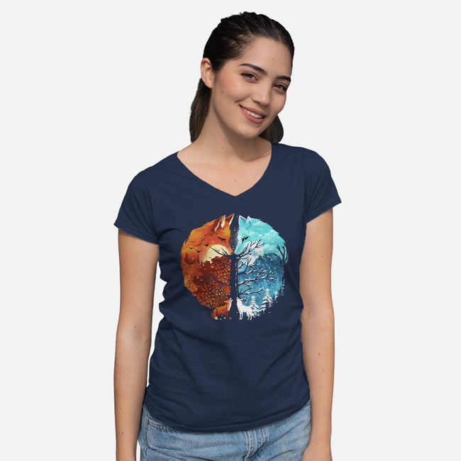 Fire And Ice-Womens-V-Neck-Tee-dandingeroz