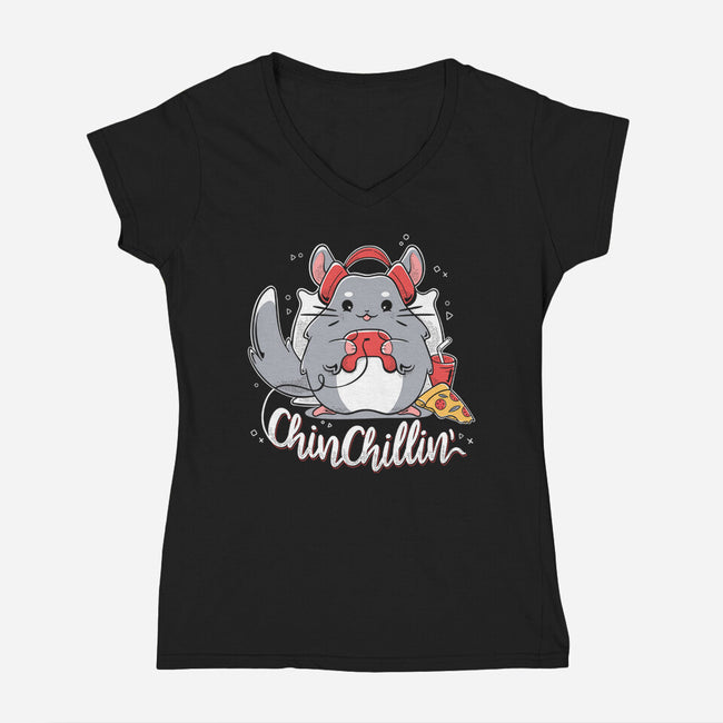 ChinChillin-Womens-V-Neck-Tee-Ca Mask