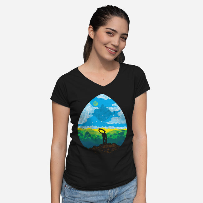 Mystical City-Womens-V-Neck-Tee-dalethesk8er