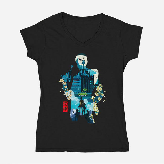 The Thief And The Castle-Womens-V-Neck-Tee-Arinesart