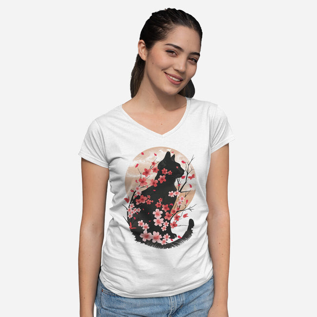 Black Sakura-Womens-V-Neck-Tee-dandingeroz