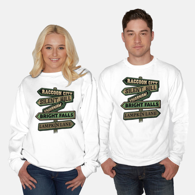 Spooky Towns-Unisex-Crew Neck-Sweatshirt-glitchygorilla