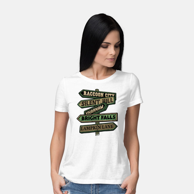 Spooky Towns-Womens-Basic-Tee-glitchygorilla