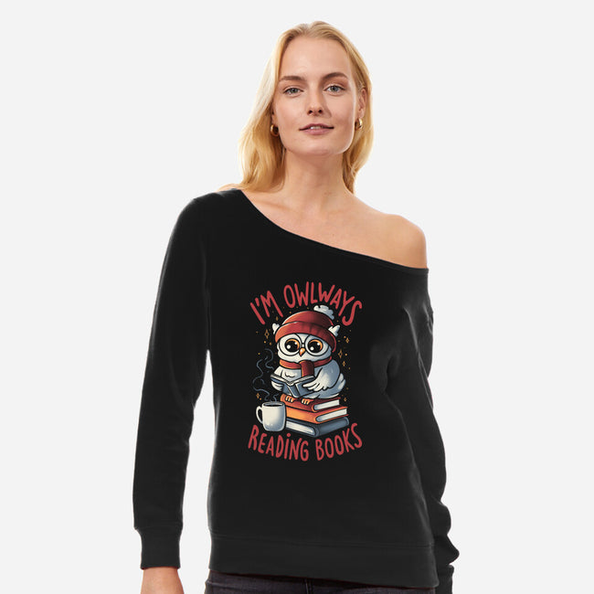 Owlways Reading Books-Womens-Off Shoulder-Sweatshirt-eduely