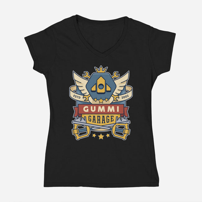 The Gummi Garage Emblem-Womens-V-Neck-Tee-LAGELANTEE