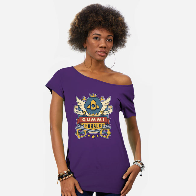 The Gummi Garage Emblem-Womens-Off Shoulder-Tee-LAGELANTEE