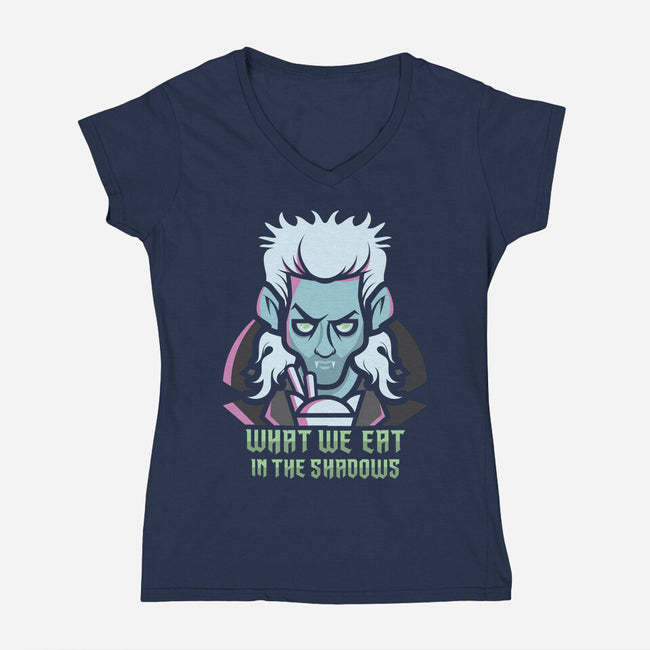 What We Eat In The Shadows-Womens-V-Neck-Tee-jrberger