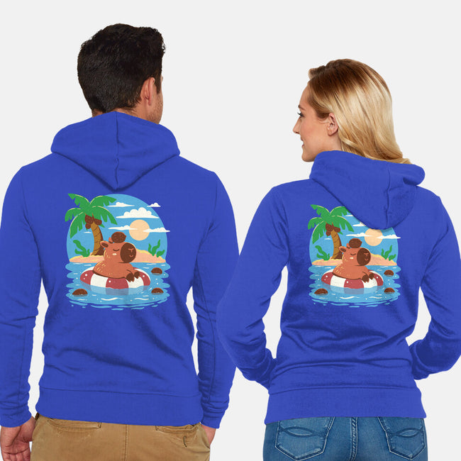 Summer Capybara-Unisex-Zip-Up-Sweatshirt-TechraNova