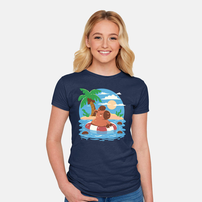 Summer Capybara-Womens-Fitted-Tee-TechraNova