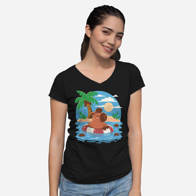 Summer Capybara-Womens-V-Neck-Tee-TechraNova