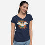 Duckzilla-Womens-V-Neck-Tee-yumie