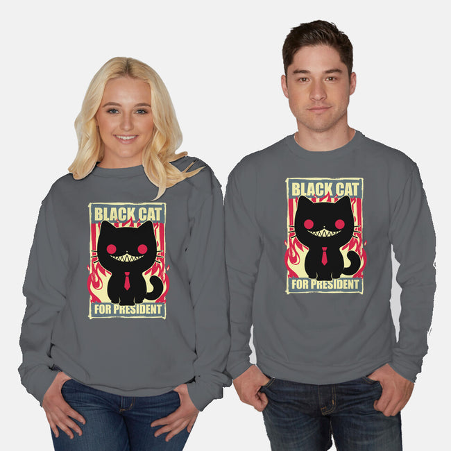 Black Cat For President-Unisex-Crew Neck-Sweatshirt-Studio Mootant