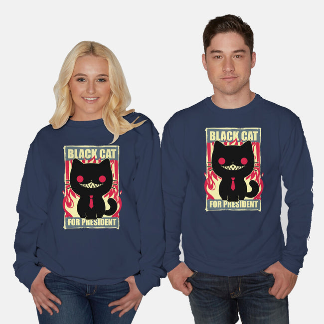 Black Cat For President-Unisex-Crew Neck-Sweatshirt-Studio Mootant