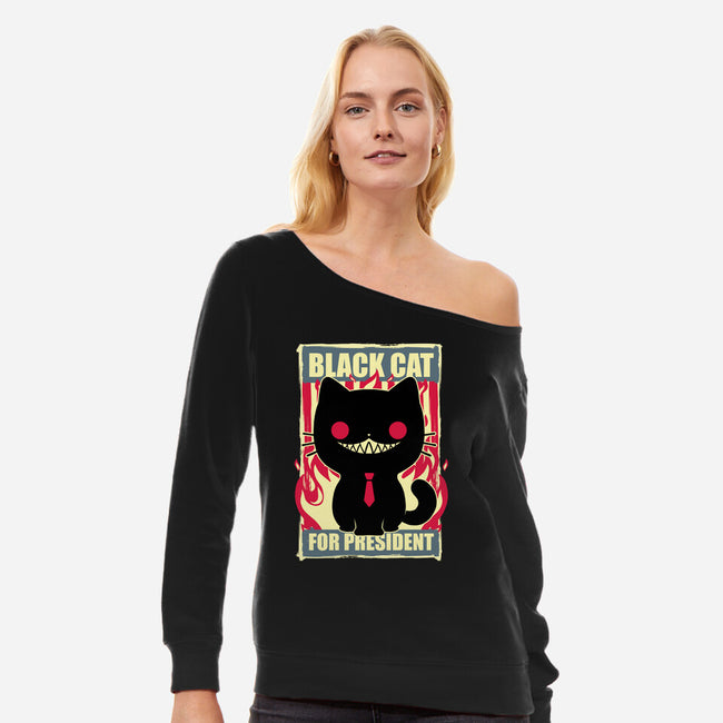 Black Cat For President-Womens-Off Shoulder-Sweatshirt-Studio Mootant