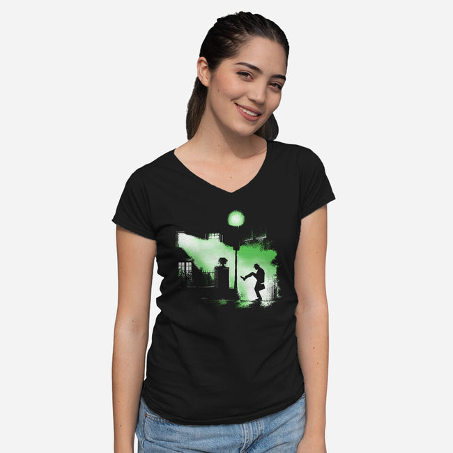 The Exorcist Of Silly Walks-Womens-V-Neck-Tee-zascanauta