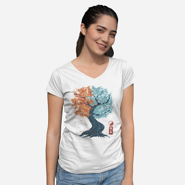 Yin Yang Tree-Womens-V-Neck-Tee-IKILO