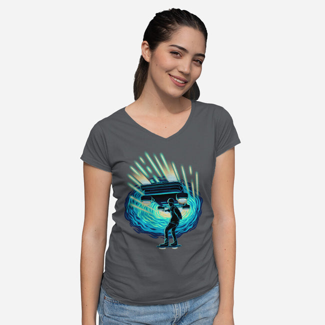 Time Surfing-Womens-V-Neck-Tee-rmatix