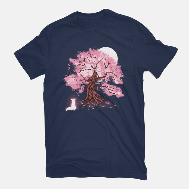 Fox At Sakura Tree-Mens-Heavyweight-Tee-IKILO