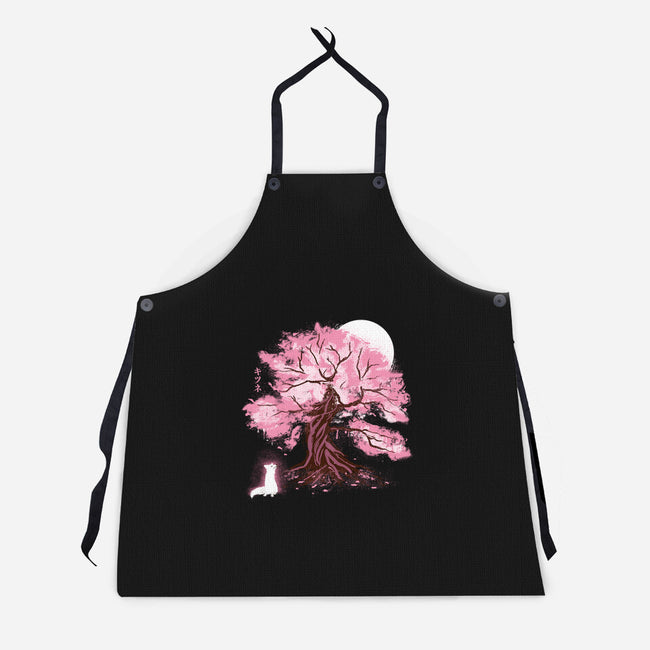 Fox At Sakura Tree-Unisex-Kitchen-Apron-IKILO