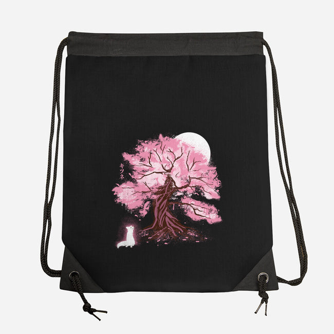 Fox At Sakura Tree-None-Drawstring-Bag-IKILO