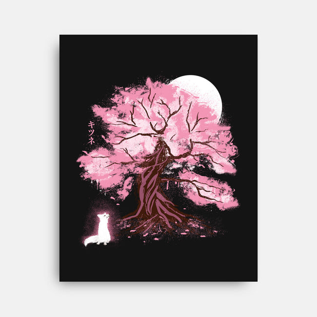 Fox At Sakura Tree-None-Stretched-Canvas-IKILO