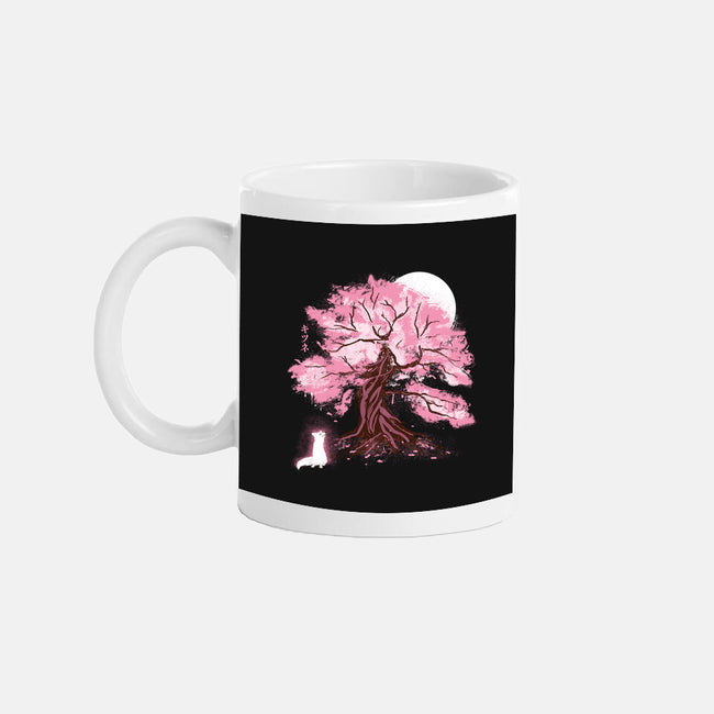 Fox At Sakura Tree-None-Mug-Drinkware-IKILO