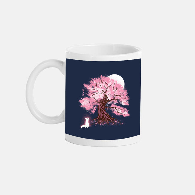 Fox At Sakura Tree-None-Mug-Drinkware-IKILO