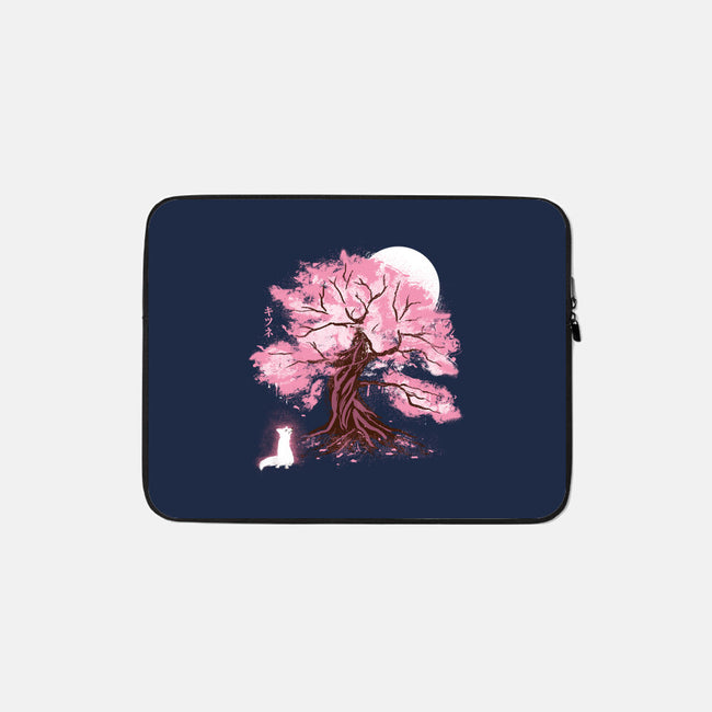 Fox At Sakura Tree-None-Zippered-Laptop Sleeve-IKILO