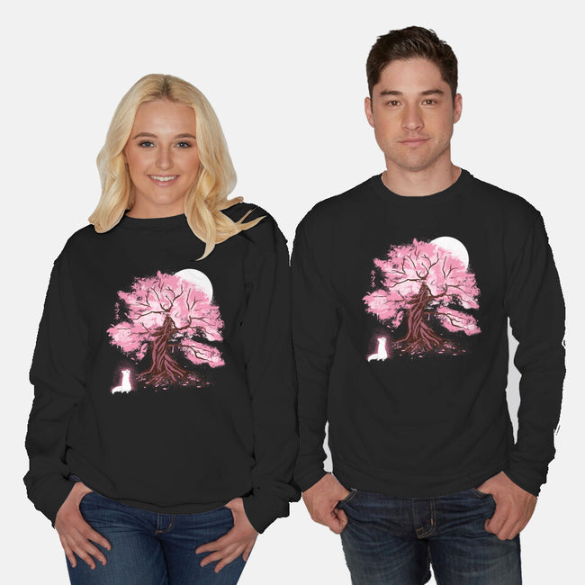 Fox At Sakura Tree-Unisex-Crew Neck-Sweatshirt-IKILO