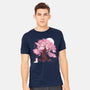 Fox At Sakura Tree-Mens-Heavyweight-Tee-IKILO