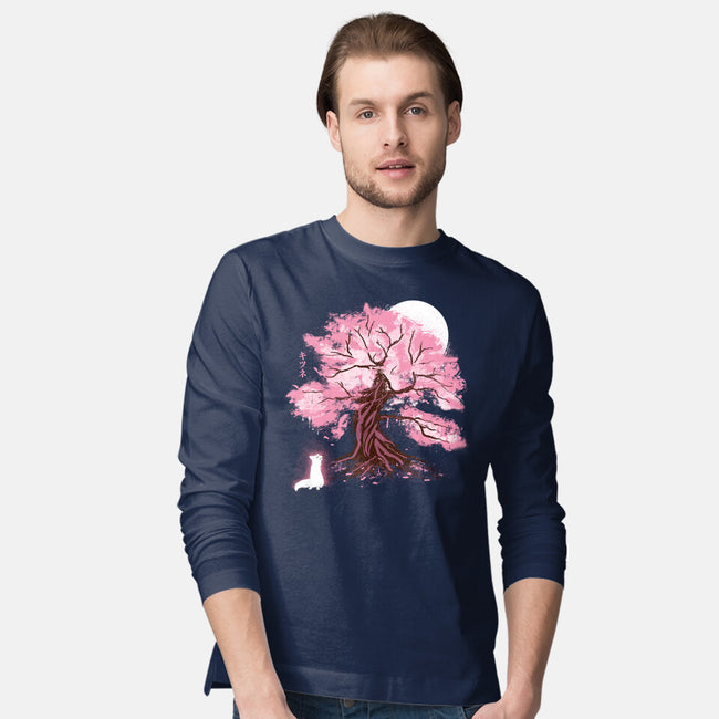 Fox At Sakura Tree-Mens-Long Sleeved-Tee-IKILO