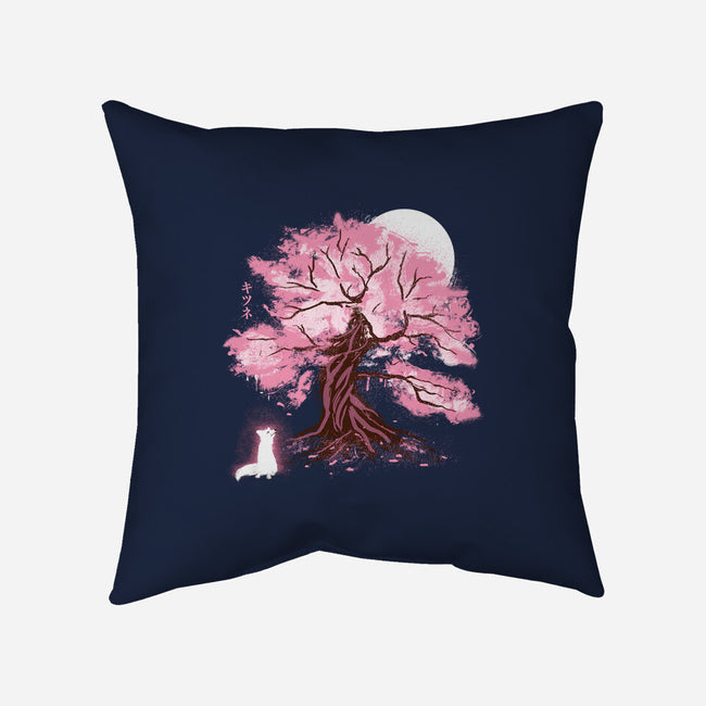 Fox At Sakura Tree-None-Removable Cover w Insert-Throw Pillow-IKILO