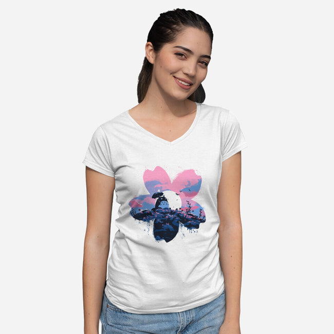 Sakura Spirit-Womens-V-Neck-Tee-IKILO