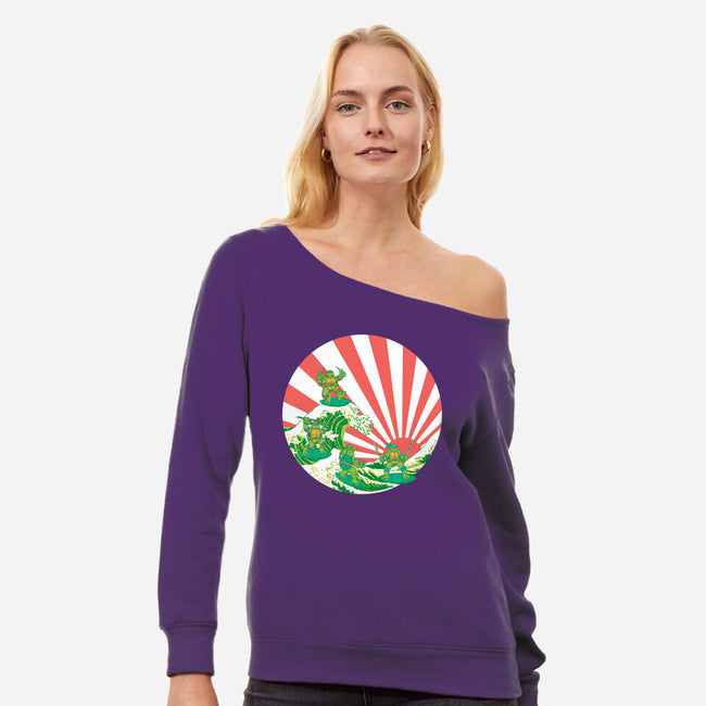 The Great Wave Of Cowabunga-Womens-Off Shoulder-Sweatshirt-dalethesk8er