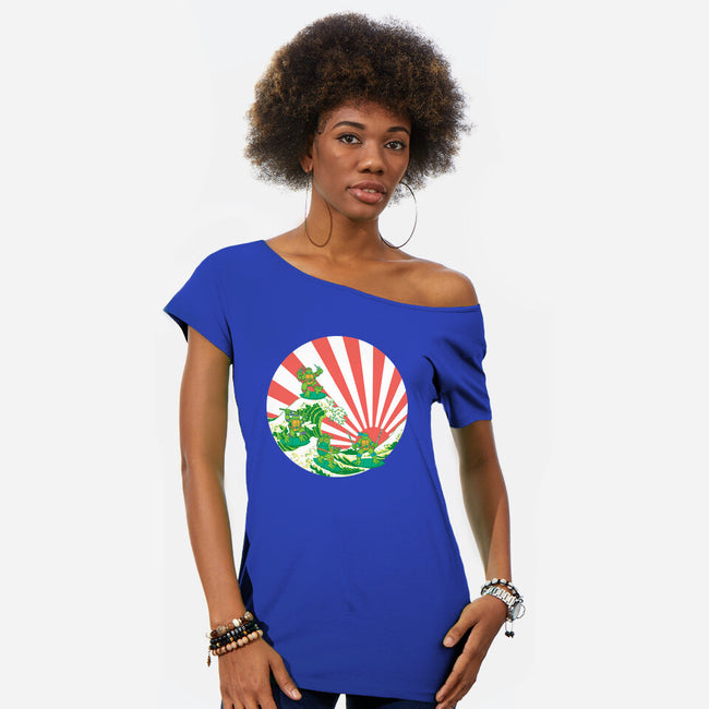 The Great Wave Of Cowabunga-Womens-Off Shoulder-Tee-dalethesk8er