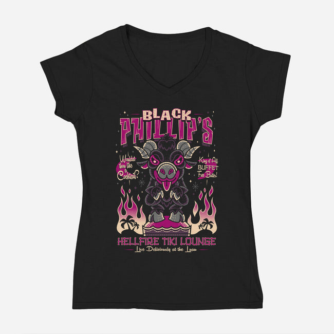 Black Phillips Hellfire Tiki Lounge-Womens-V-Neck-Tee-Nemons