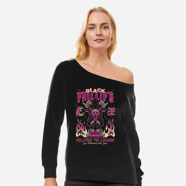 Black Phillips Hellfire Tiki Lounge-Womens-Off Shoulder-Sweatshirt-Nemons