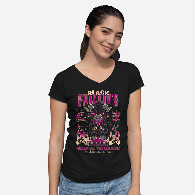 Black Phillips Hellfire Tiki Lounge-Womens-V-Neck-Tee-Nemons