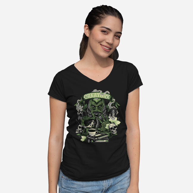 Creature Of The Deep-Womens-V-Neck-Tee-glitchygorilla