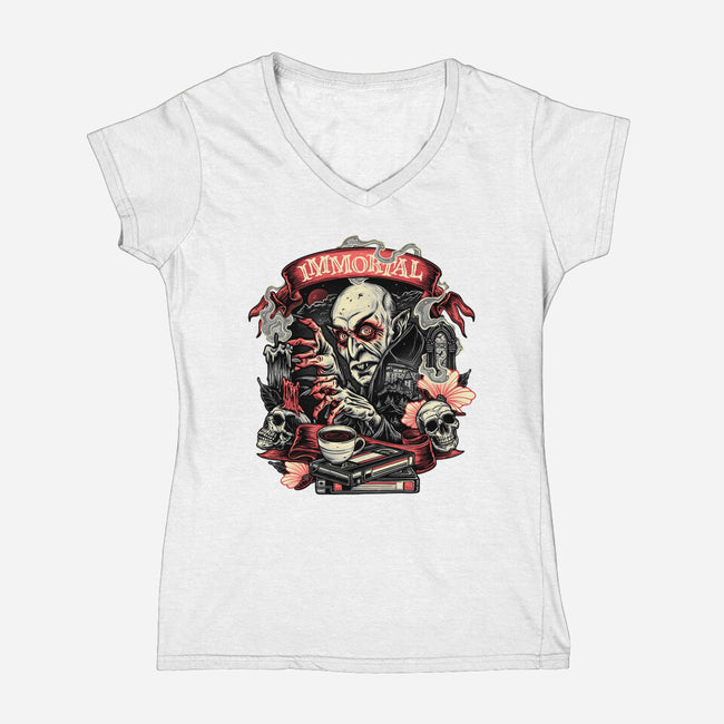 The Blood Of The Immortal-Womens-V-Neck-Tee-glitchygorilla