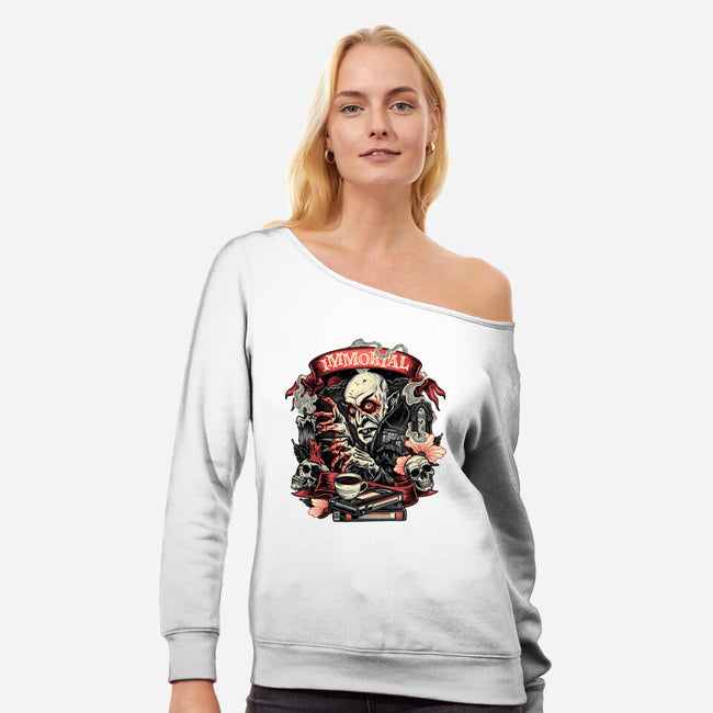 The Blood Of The Immortal-Womens-Off Shoulder-Sweatshirt-glitchygorilla