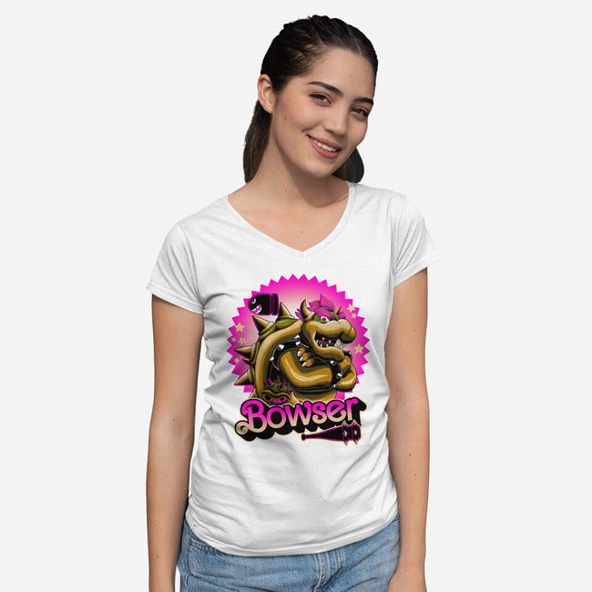 Bowser Doll-Womens-V-Neck-Tee-rmatix